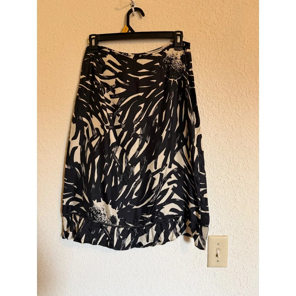 The Limited Silk Black Cream Abstract Floral Midi Skirt Size 4 Dark Academia